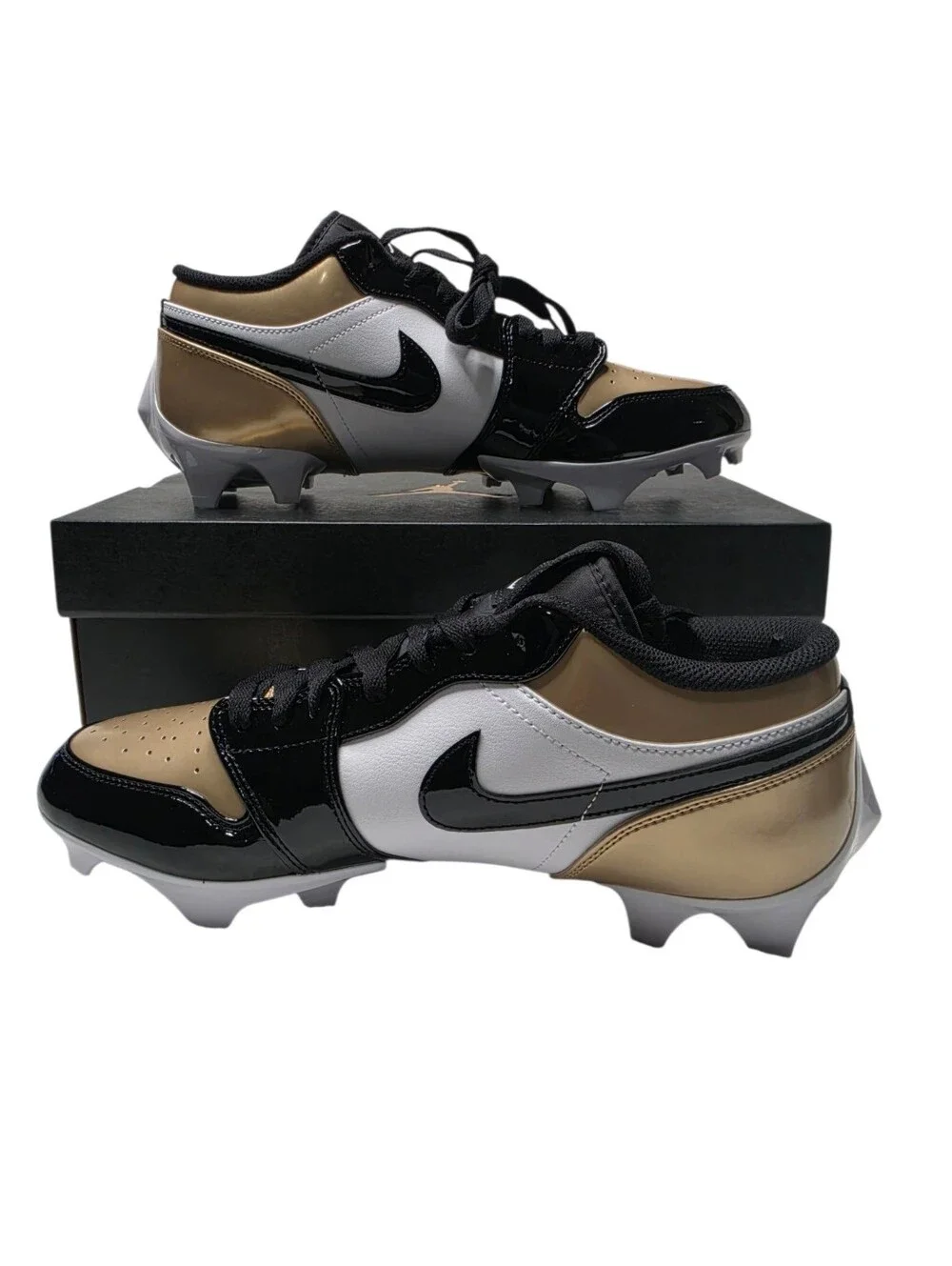 New Nike Air Jordan 1 Low TD Mens sz 10.5 Gold Black Football Cleats FJ6245 701